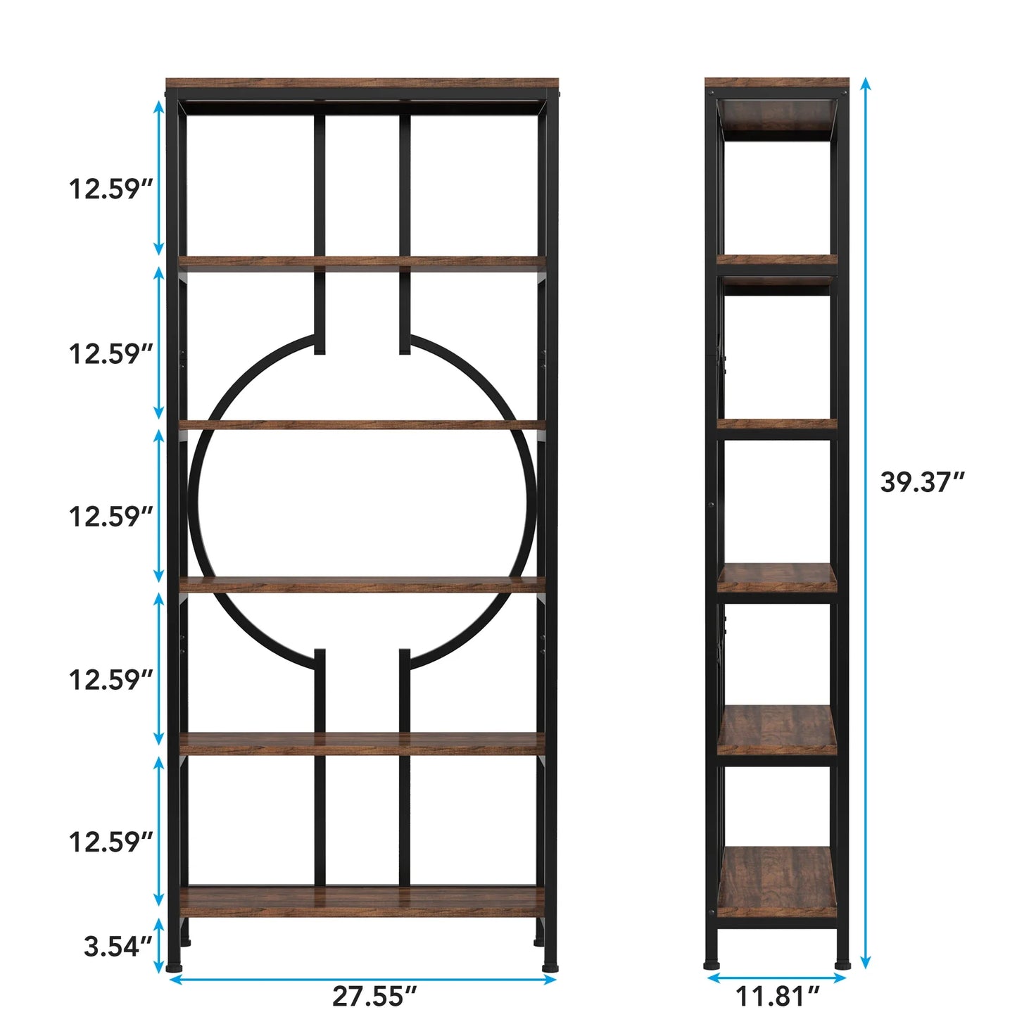 Tribesigns Industrial Bookshelf, Tall Bookcase with Open Shelves, Wood and Metal Display Shelf Storage Shelves