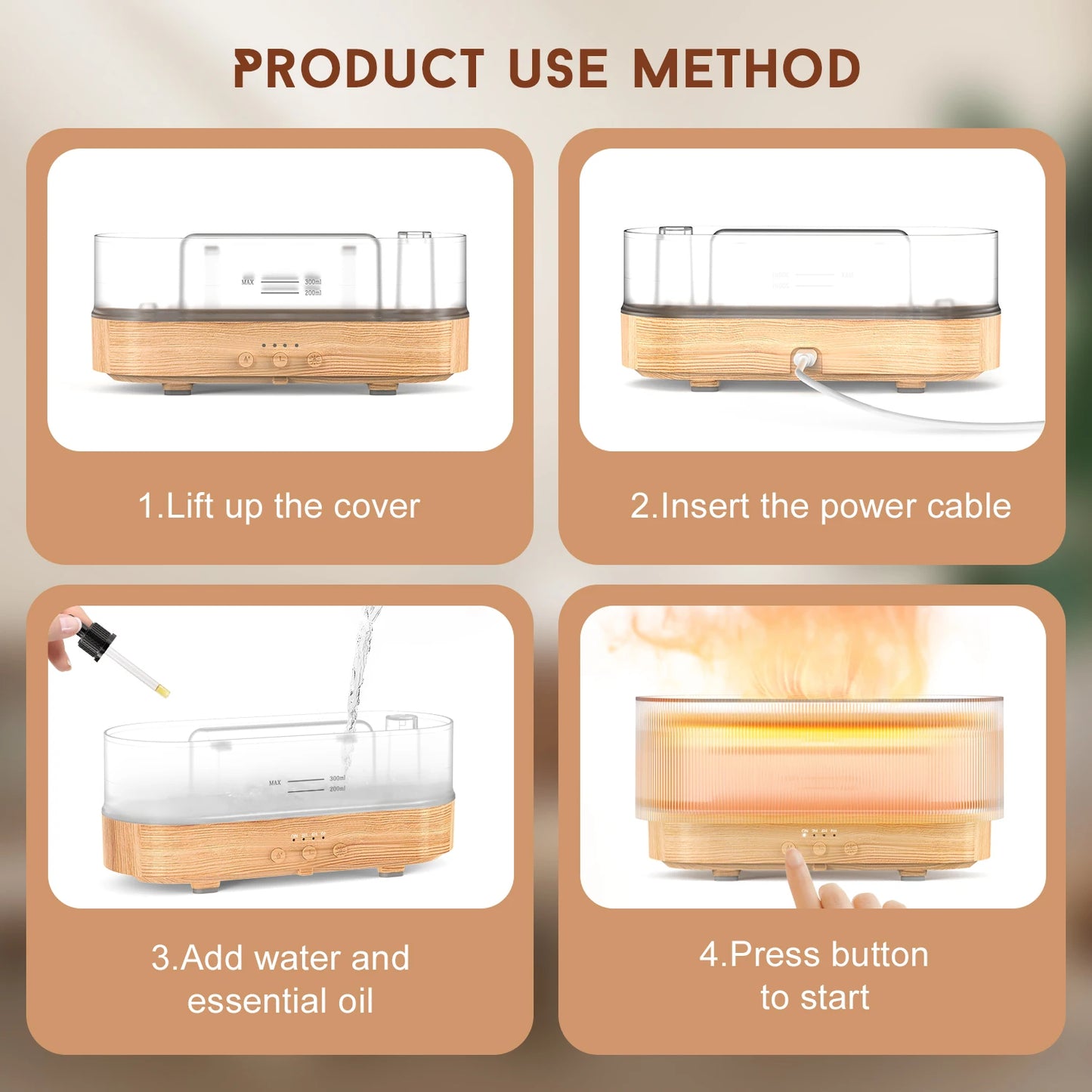 Sejoy Flame Aromatic Aroma Diffuser 300ml USB Household Air Humidifier With Cool Mist Colorful Desktop Purifier Bedroom