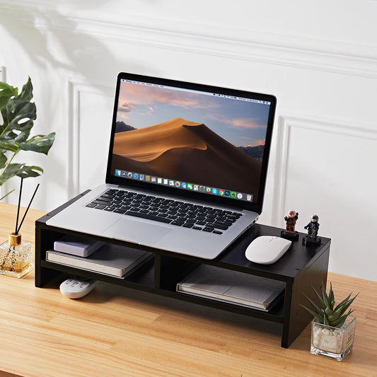 2-Tier Monitor Stand Riser with Shelf Wood Computer Stand Computer Printer Shelf for Laptop Printer PC