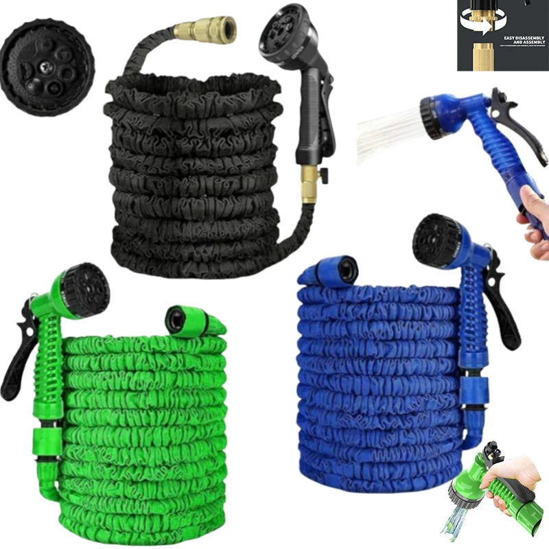 Expandable Garden Hose Water Gun 7 Spray Modes Leak-Proof Kink-Free Lightweight Magic Hose for Watering Washing Cleaning