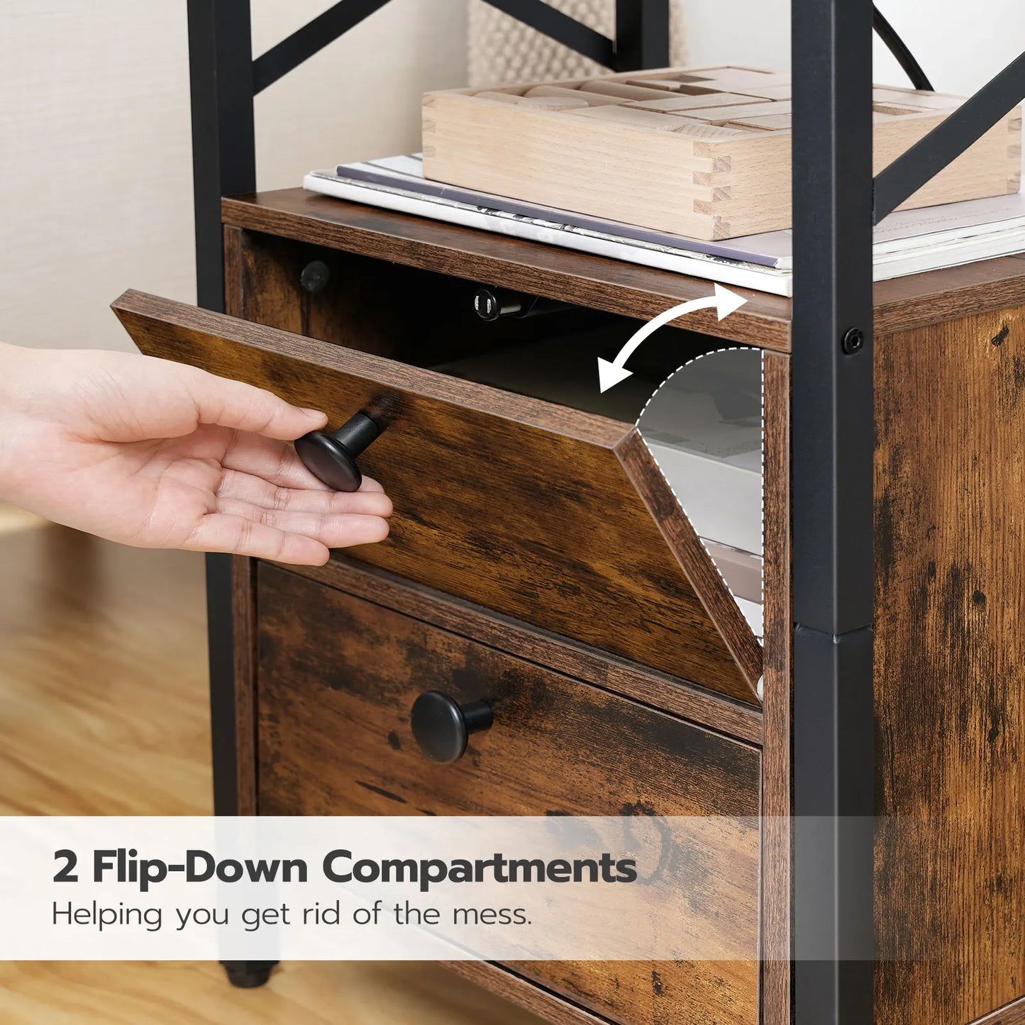 Bedside Table with Charging Station Side Table with 2 USB Ports and 2 AC Outlets Bed Side Table with 2 Flip-Down Compartments