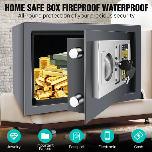 Digital Steel Electronic Security Commercial Digital Safe Security Box, Wall Mounted with 2 Keys for Home Office Safe Box,4.6L
