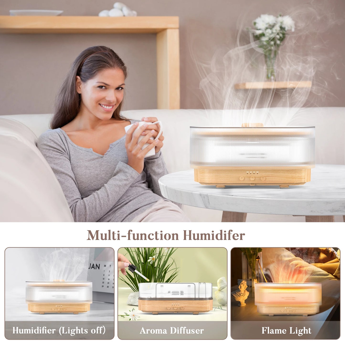 Sejoy Flame Aromatic Aroma Diffuser 300ml USB Household Air Humidifier With Cool Mist Colorful Desktop Purifier Bedroom