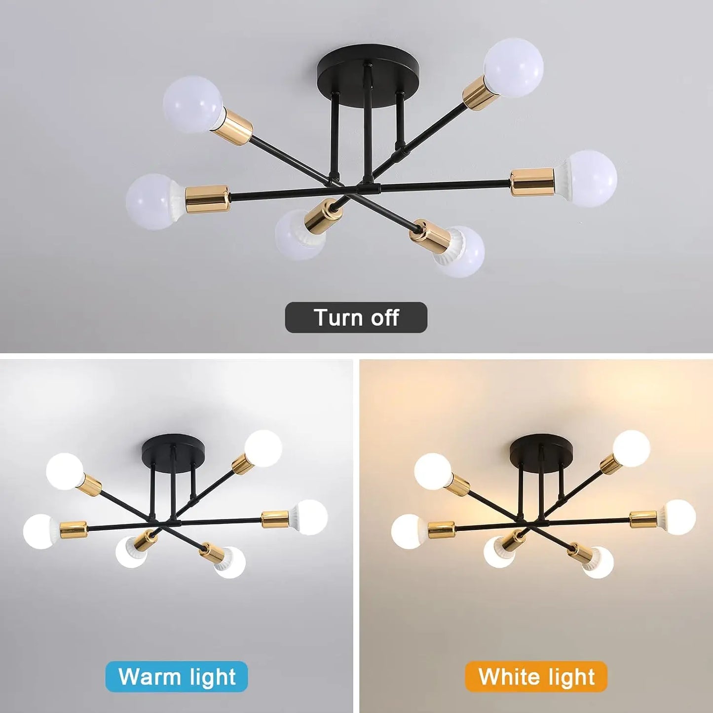 Vintage Industrial Ceiling Lamp for Living Room and Bedroom,Modern Lamps 6 Lights,E27 Base for Kitchen (Without Bulb)