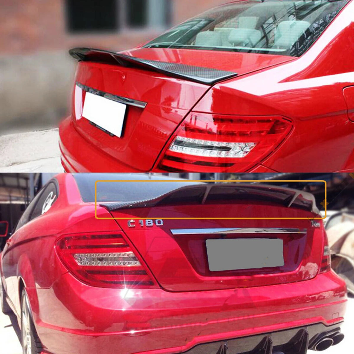 For Mercedes Benz W204 2008-2014 Carbon Fiber Look Rear Trunk Spoiler R Style