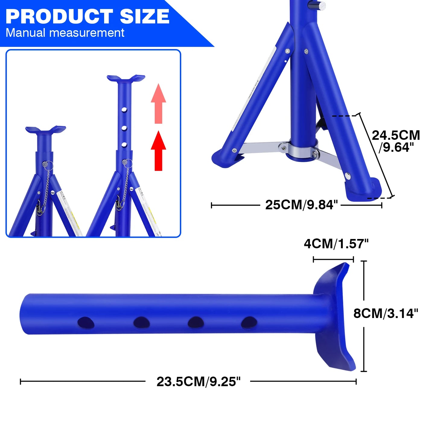 Foldable 3-Ton Heavy Duty Car Axle Jack Stand Repairing Tool Safety Support Auto Repair Disassembly Lifting 290mm to 408mm 2PCS