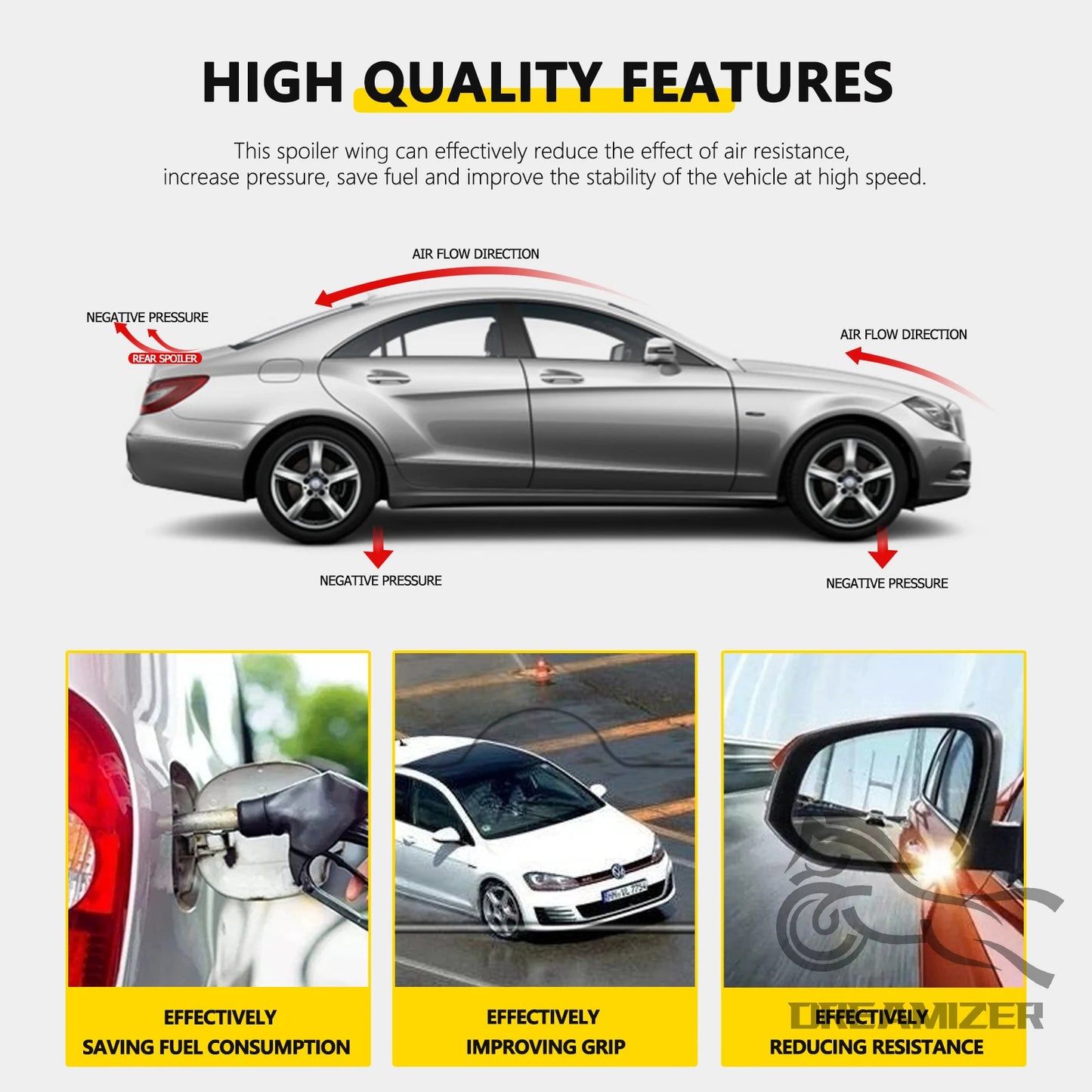 Universal Car Spoiler Roof Rear Tail Wing Trunk DIY Refit Decoration Auto Racing