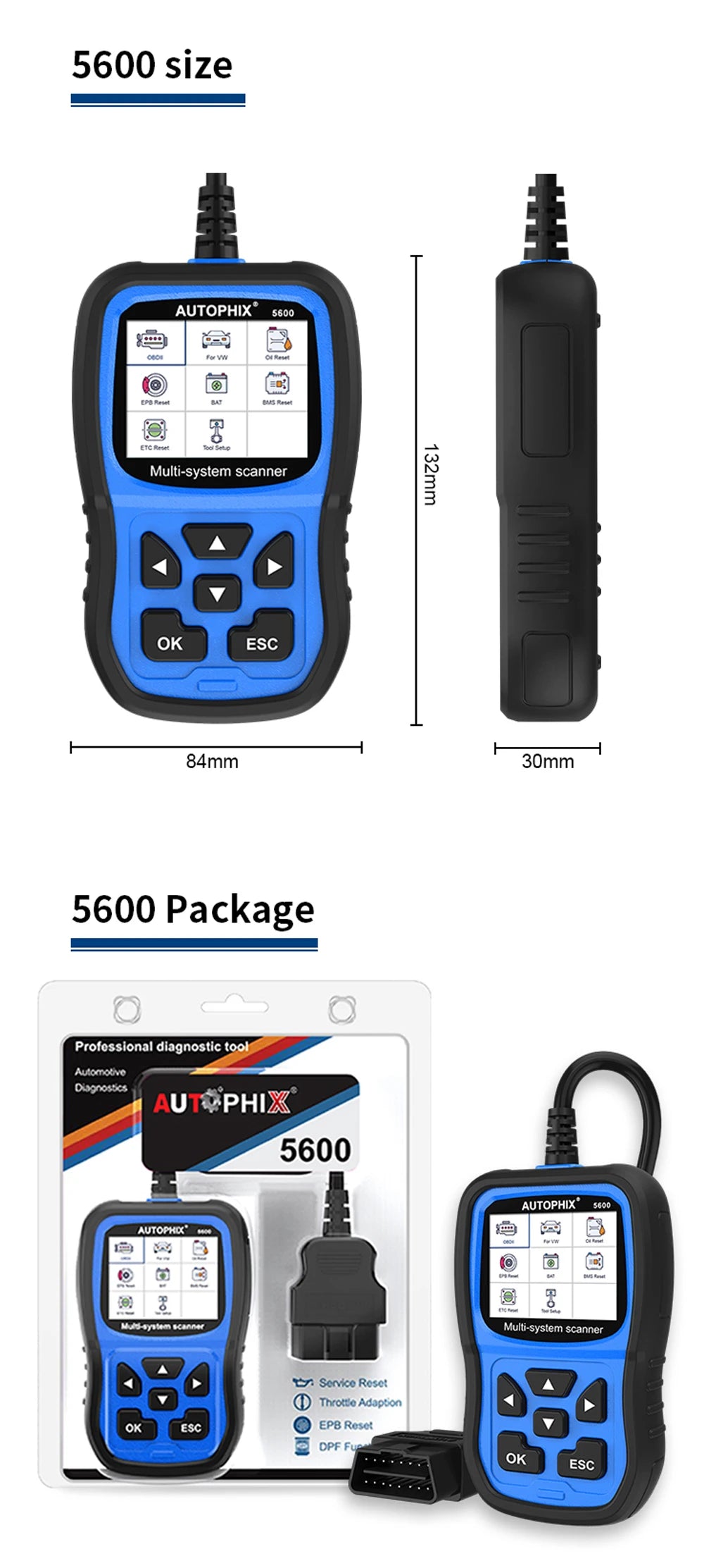 AUTOPHIX 5600 All System OBD2 Scanner Diagnostic EPB ABS Oil TPS Car Code Reader for VW/Audi Group TPMS Engine Battery Registration
