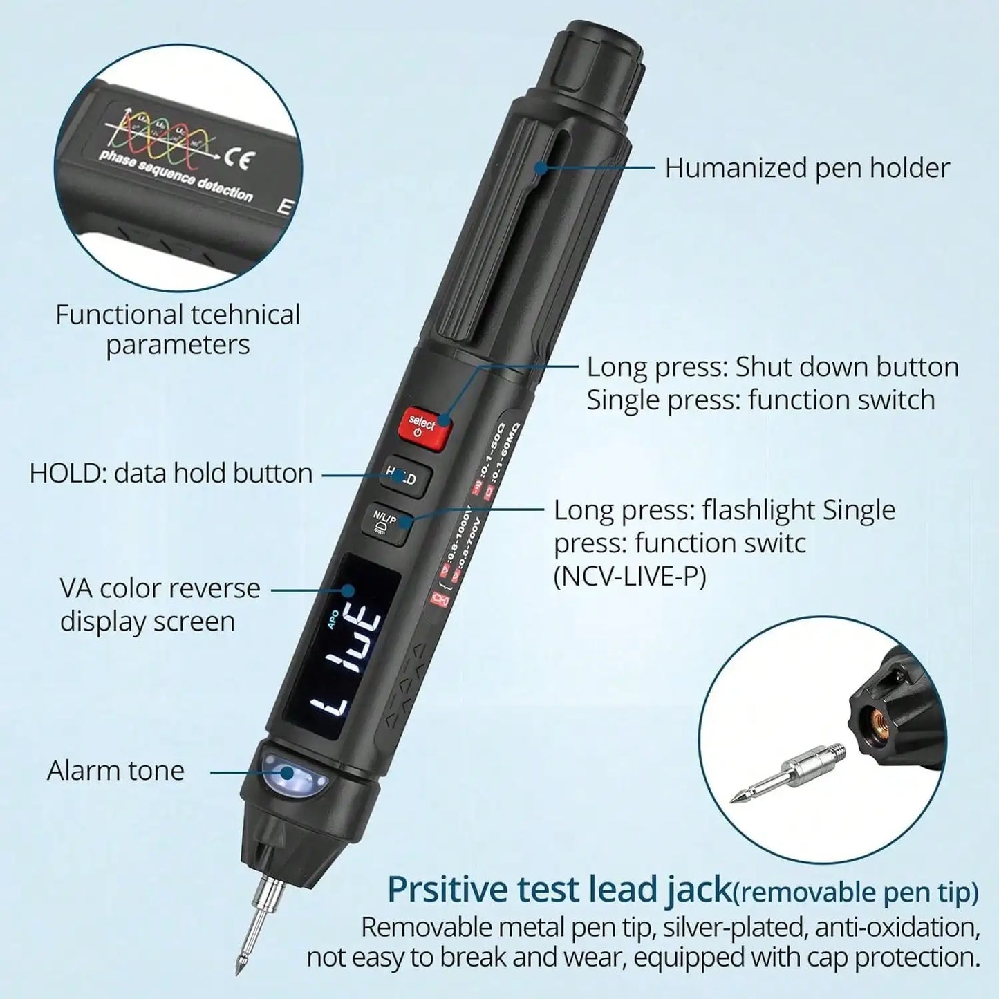 3-In-1 Digital Multimeter  Professional TRMS 6000 Counts Automatic Identification Electric Pen Multimeter for DC/AC Voltage Test