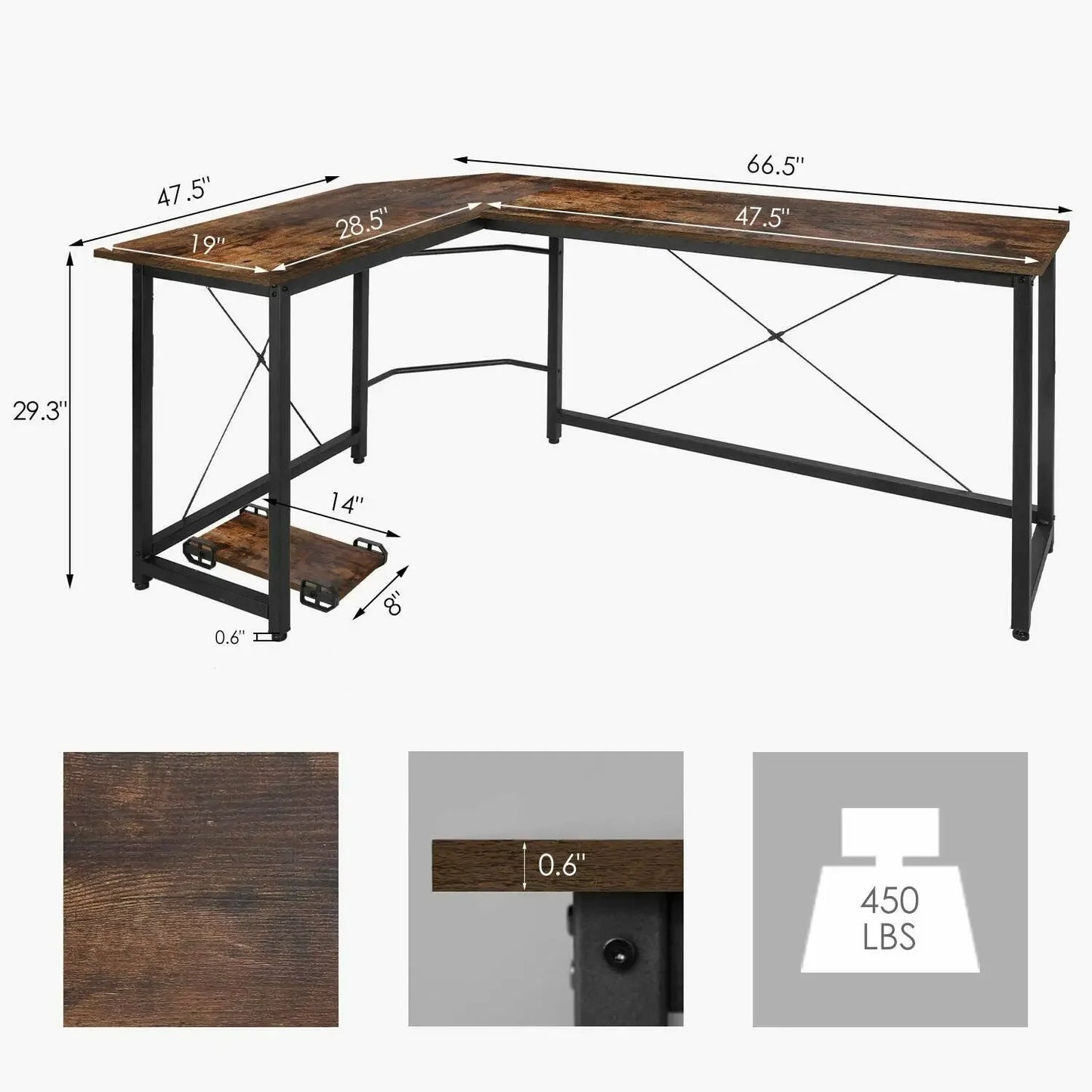 Homfa 66"(176cm) L Shape Desk Computer Gaming Laptop Desk Home Office Corner Workstation Table Study Desk 190cm x 120cm x 75cm