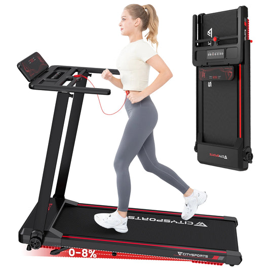 CITYSPORTS PRO Electric Folding Treadmill with Auto Incline - 12 km/h Max Speed, Smart App Control, LED Display, Compact Home & Gym