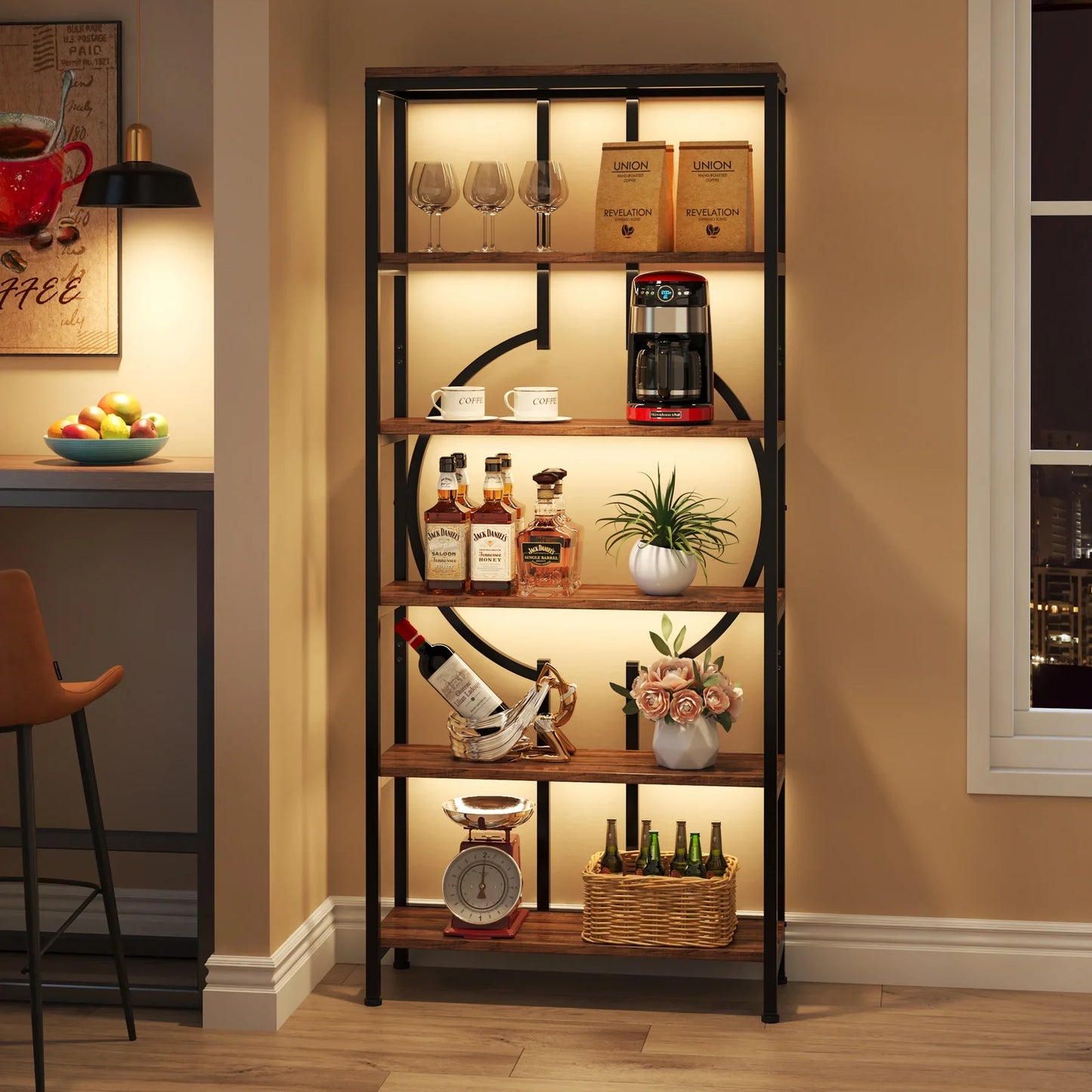Tribesigns Industrial Bookshelf, Tall Bookcase with Open Shelves, Wood and Metal Display Shelf Storage Shelves