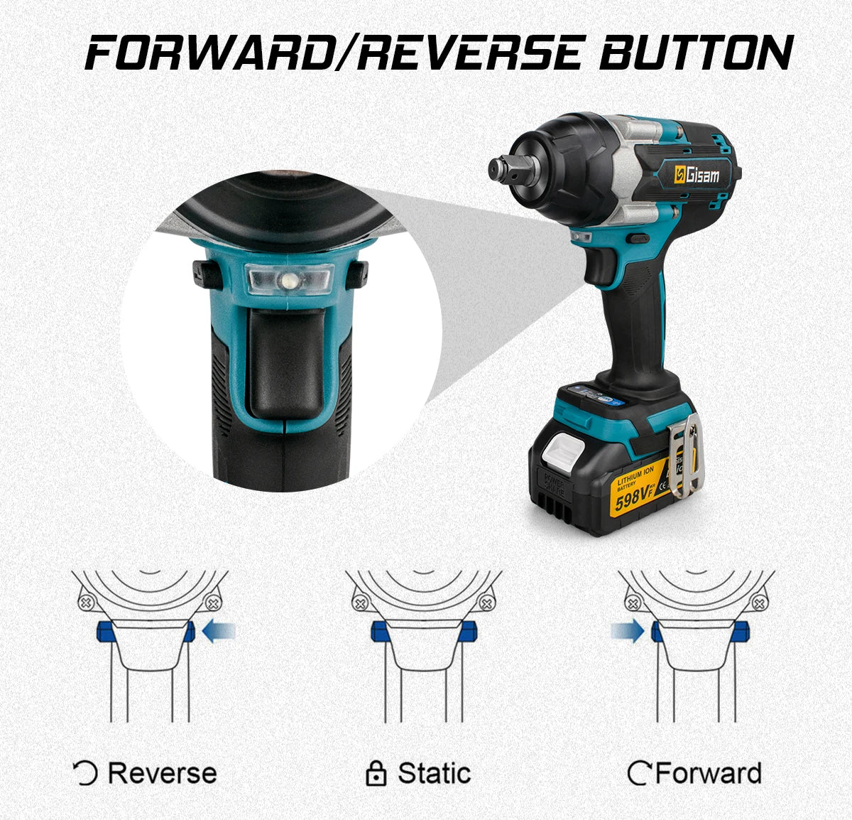 Gisam Torque Brushless Electric Impact Wrench 1/2 inch Impact Gun Cordless Wrench Power Tool For Makita 18V Battery Pin