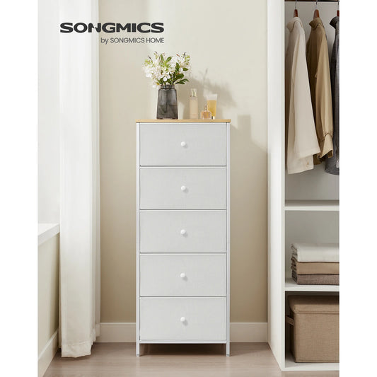 Chest of Drawers Bedroom, Drawer Storage Unit, Dresser with 5 Fabric Drawers, Metal Frame, Tall and Slim, for Closet