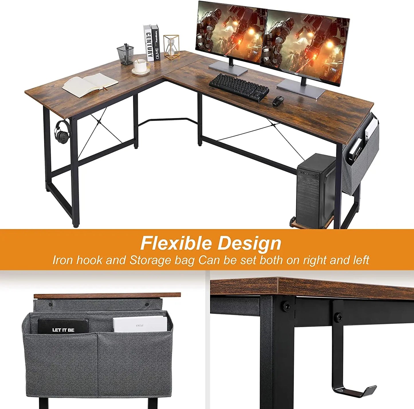 Homfa 66"(176cm) L Shape Desk Computer Gaming Laptop Desk Home Office Corner Workstation Table Study Desk 190cm x 120cm x 75cm