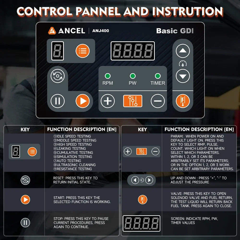 ANCEL ANJ400 GDI Fuel Injector Tester for Car Mortocycle Injector Cleaner Ultrasonic Cleaning Leack Test Diagnostic Tool