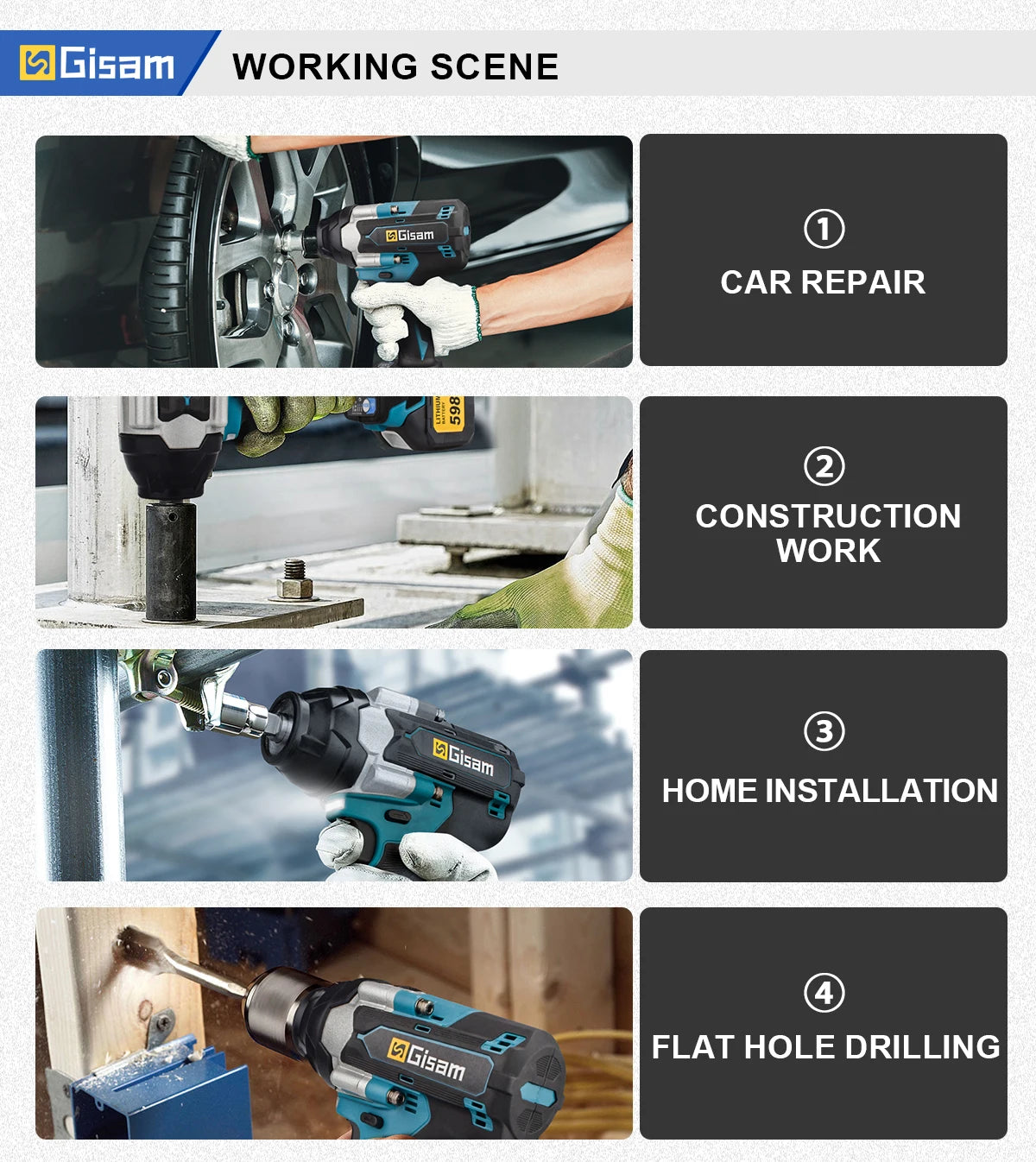 Gisam Torque Brushless Electric Impact Wrench 1/2 inch Impact Gun Cordless Wrench Power Tool For Makita 18V Battery Pin
