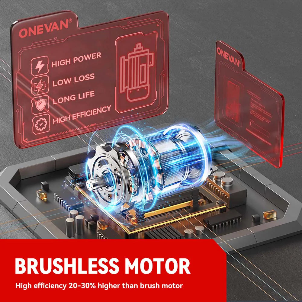 ONEVAN 1/2inch 520N.M Brushless Electric Wrench Cordless Torque Impact Wrench Car Repair Power Tool Set for 21V 18V Battery