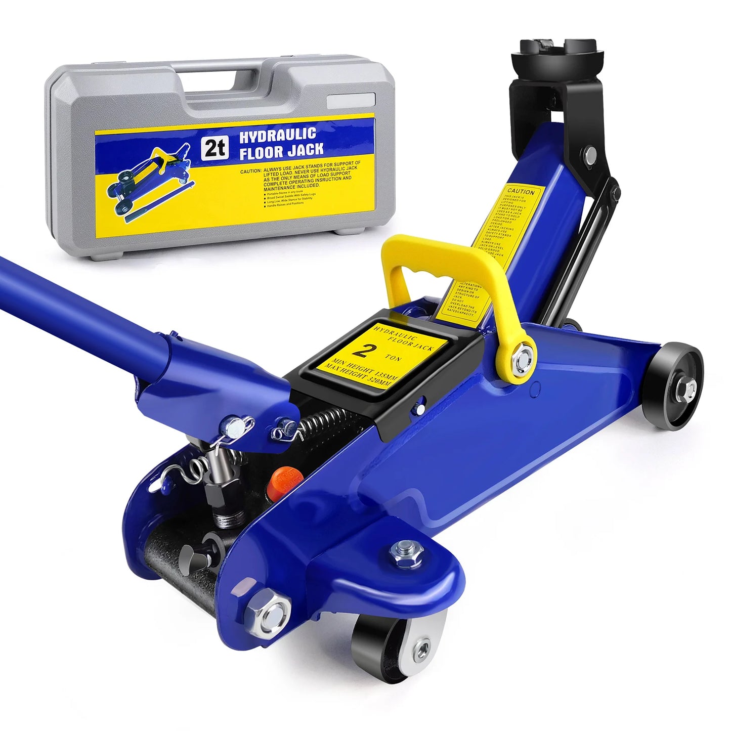 DayPlus Hydraulic Trolley Floor Jack 2 Ton Portable Heavy Duty Car Lift with Carry Case Steel handle Profile Tyre Repair Tools