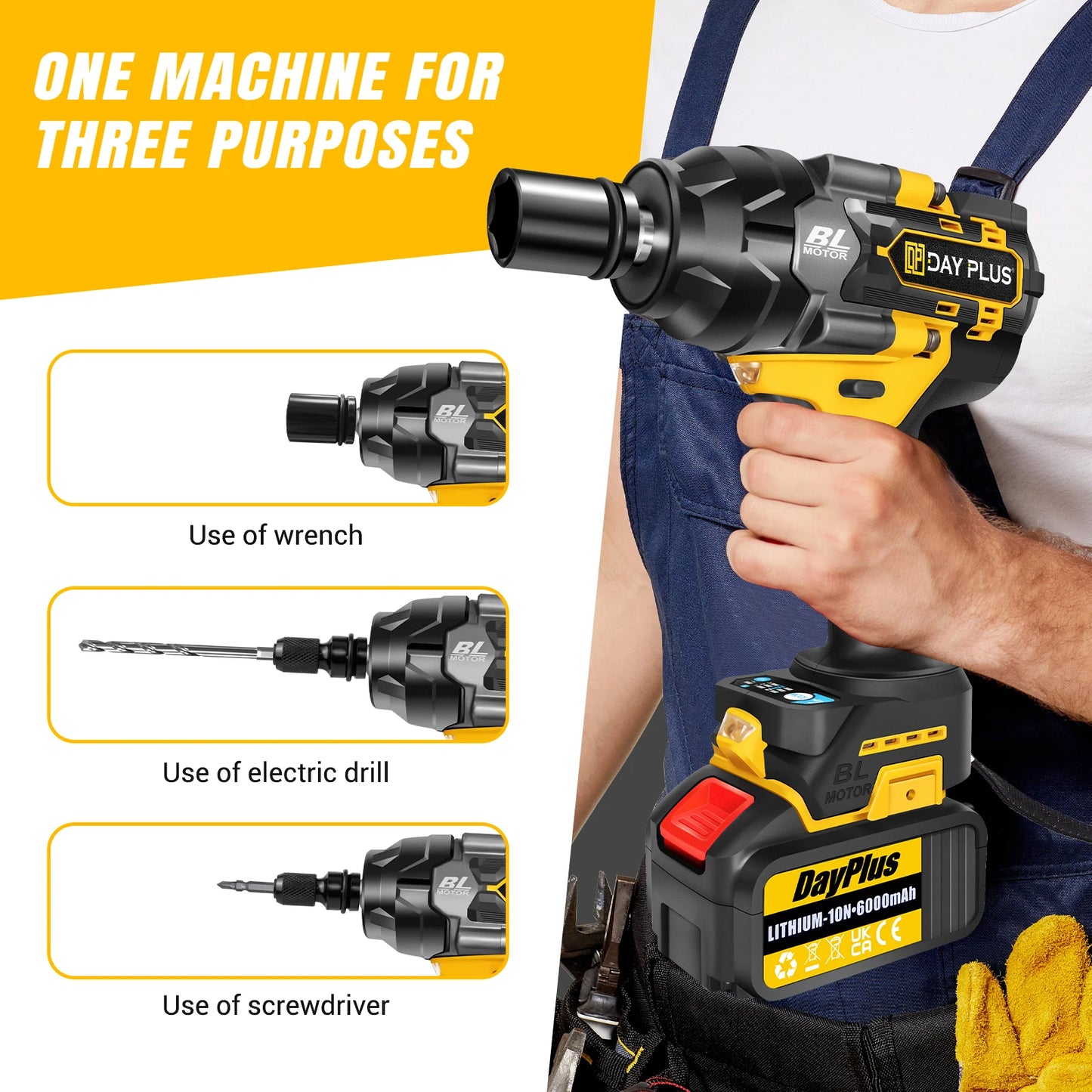 High Torque Impact Wrench Electric Cordless Driver Car Repair Wheel Nut Gun Set With Battery
