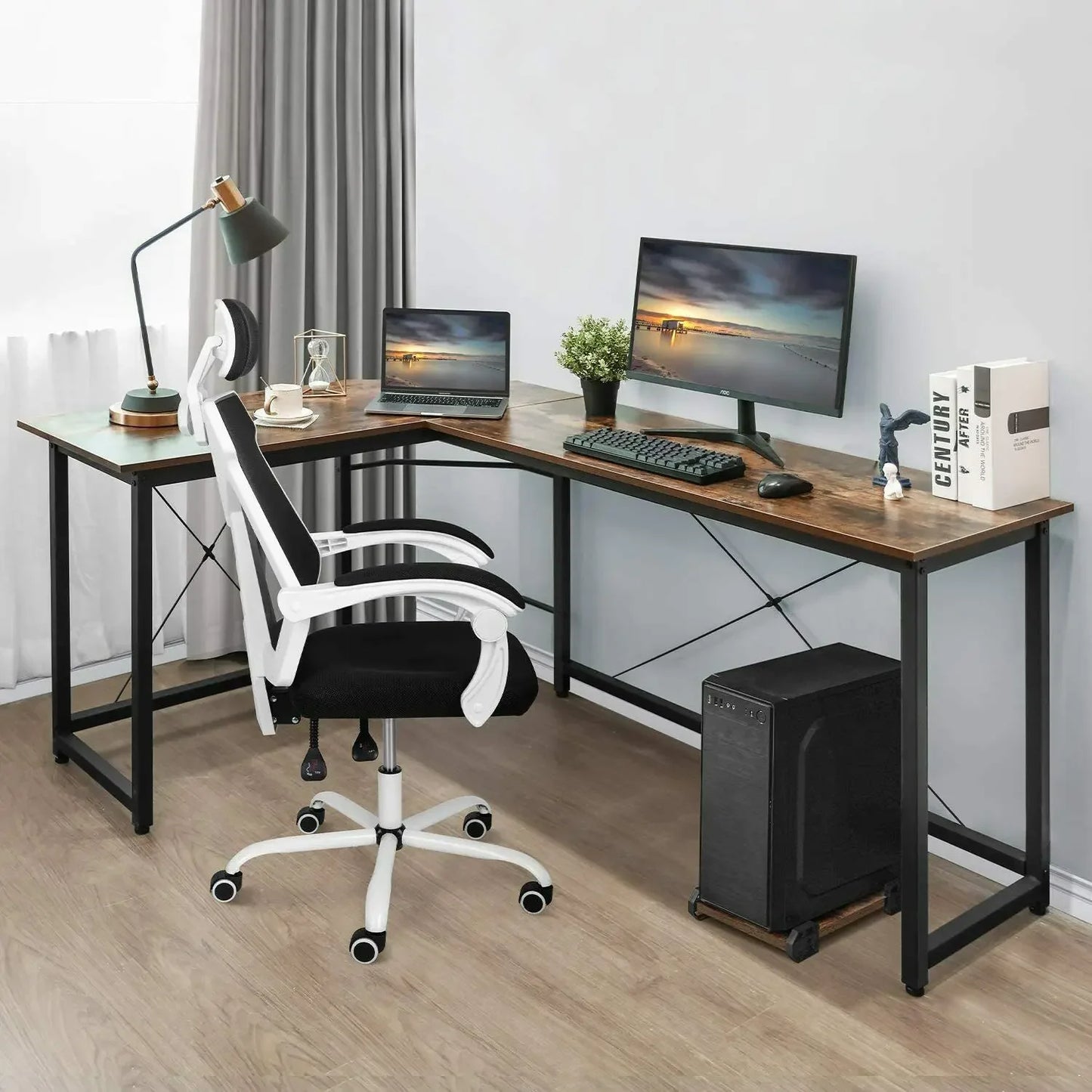 Homfa 66"(176cm) L Shape Desk Computer Gaming Laptop Desk Home Office Corner Workstation Table Study Desk 190cm x 120cm x 75cm