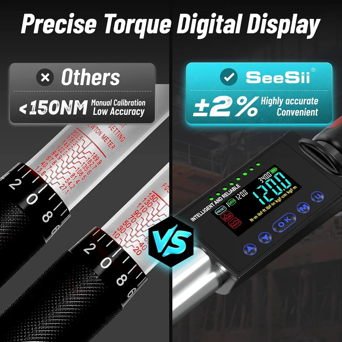 Digital Torque Wrench 1/2” Drive Electronic Torque Wrench Kit 17-340N.m Torque Accurate Electronic Wrench