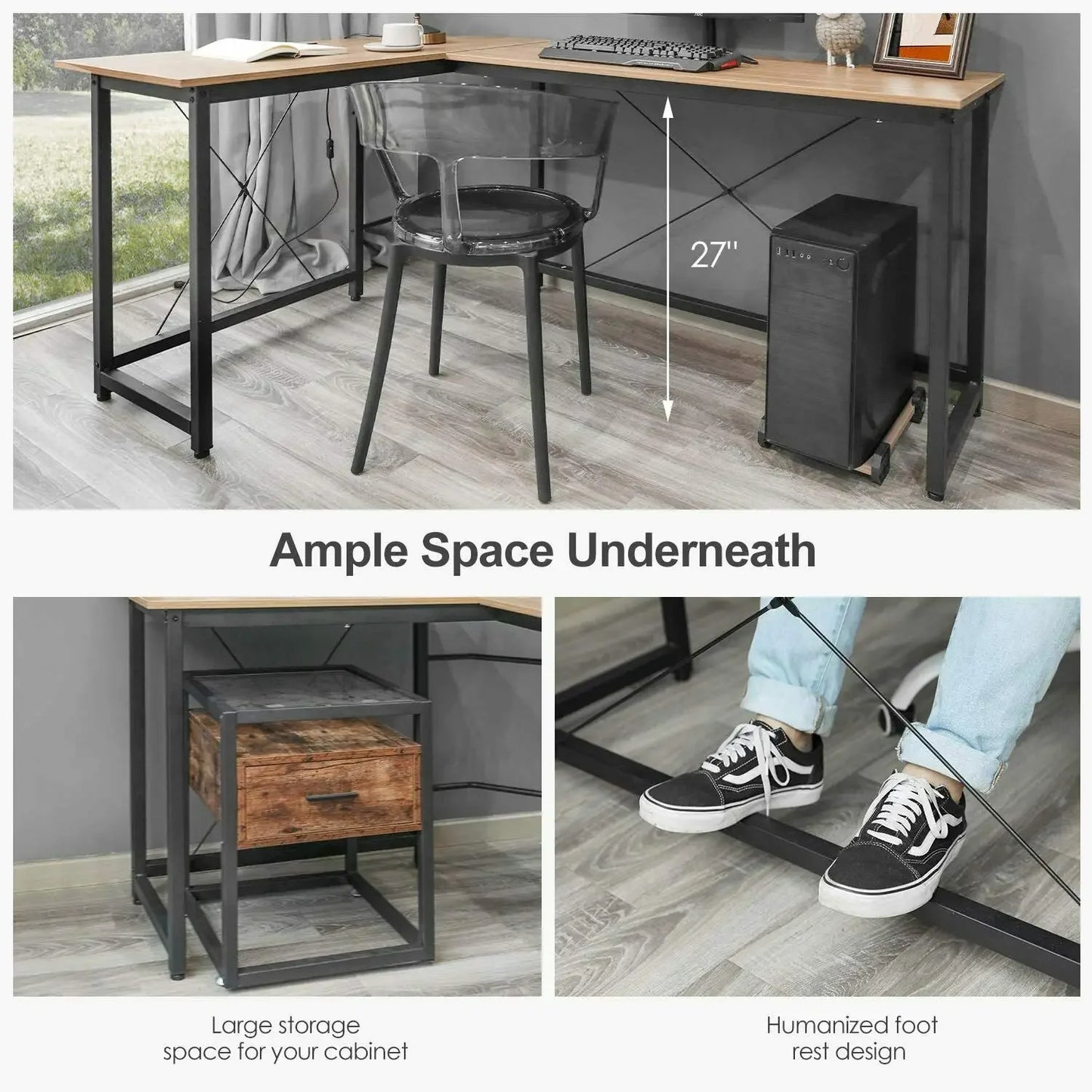 Homfa 66"(176cm) L Shape Desk Computer Gaming Laptop Desk Home Office Corner Workstation Table Study Desk 190cm x 120cm x 75cm