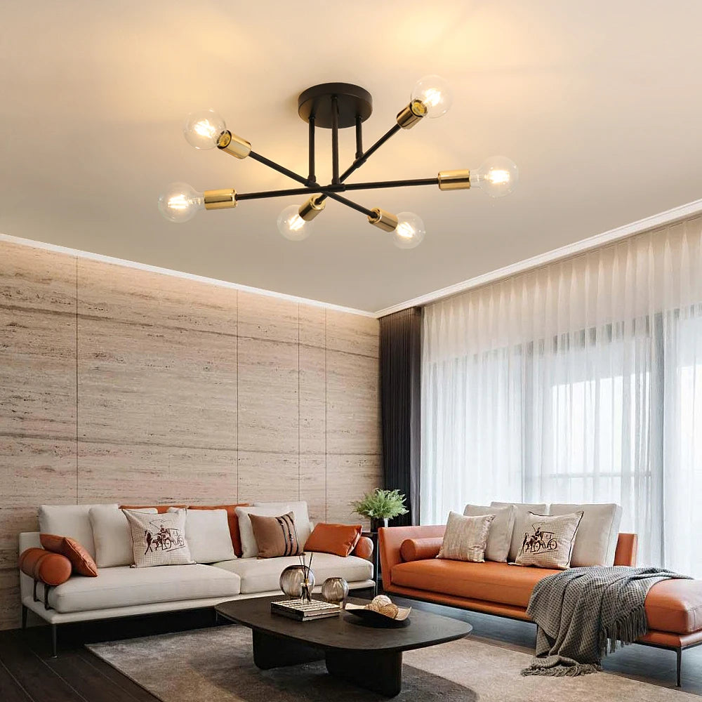 Vintage Industrial Ceiling Lamp for Living Room and Bedroom,Modern Lamps 6 Lights,E27 Base for Kitchen (Without Bulb)