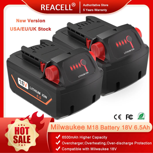 18V 6.5/5.5Ah For Milwaukee M18 Battery Rechargeable Milwaukee Lithium Battery 48-11-1860 48-11-1850 48-11-1840 48-11-1820