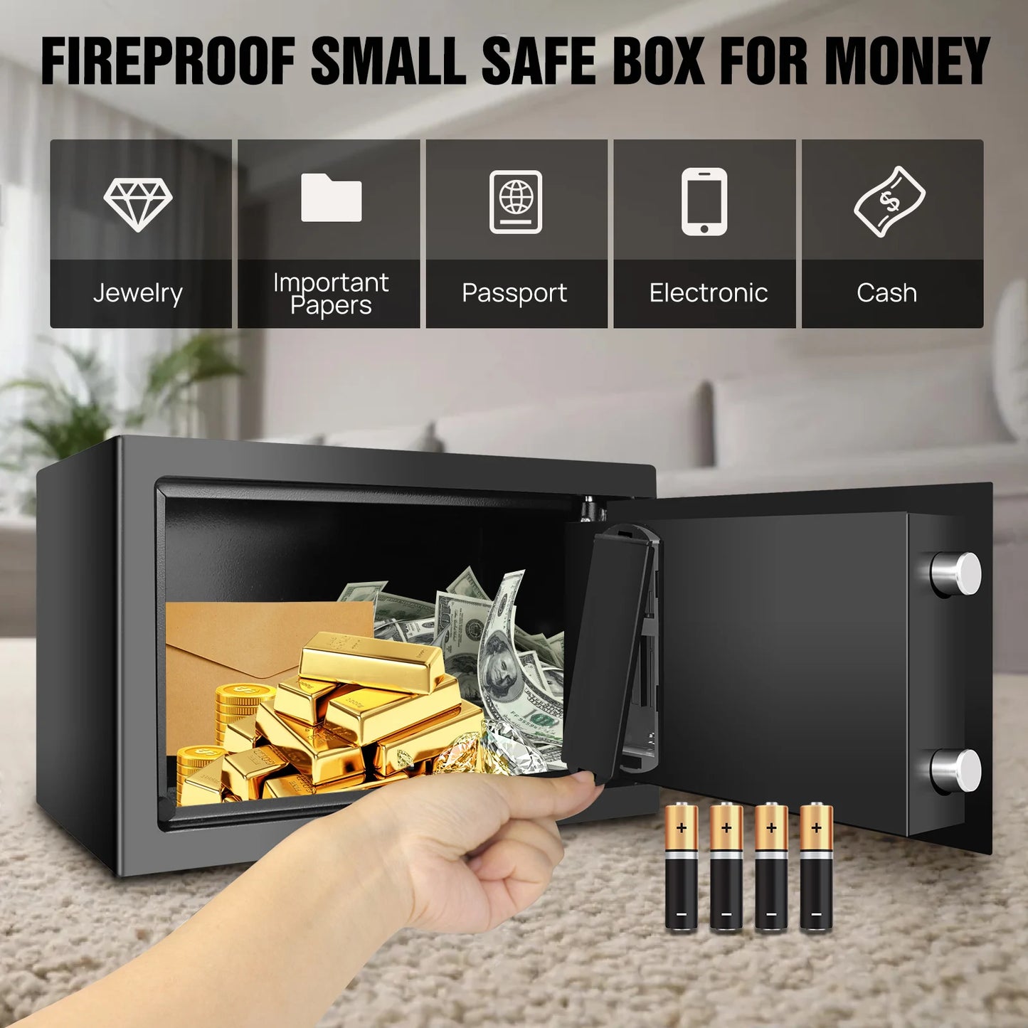 Digital Steel Electronic Security Commercial Digital Safe Security Box, Wall Mounted with 2 Keys for Home Office Safe Box,4.6L