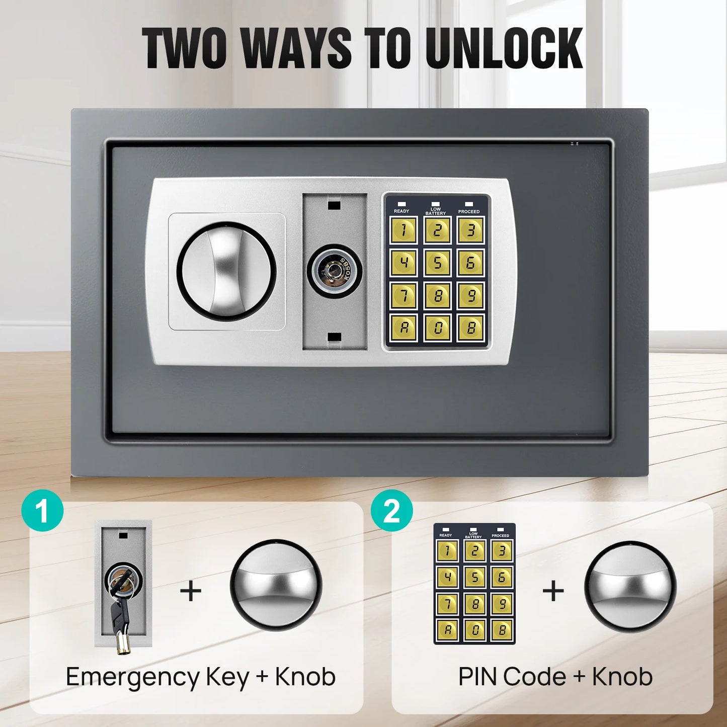 Digital Steel Electronic Security Commercial Digital Safe Security Box, Wall Mounted with 2 Keys for Home Office Safe Box,4.6L