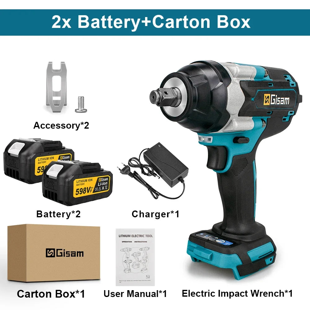 Gisam Torque Brushless Electric Impact Wrench 1/2 inch Impact Gun Cordless Wrench Power Tool For Makita 18V Battery Pin