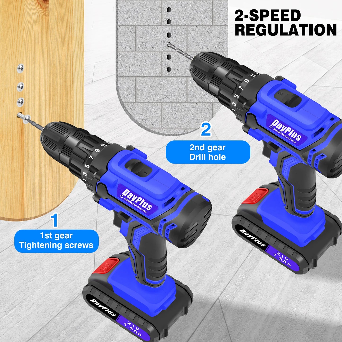 21V Cordless Power Drill,Handheld Screwdriver Drill Set with 25+1 Torque Setting,1.5AH Li-ion Battery&Fast Charger,2-Gear Drill