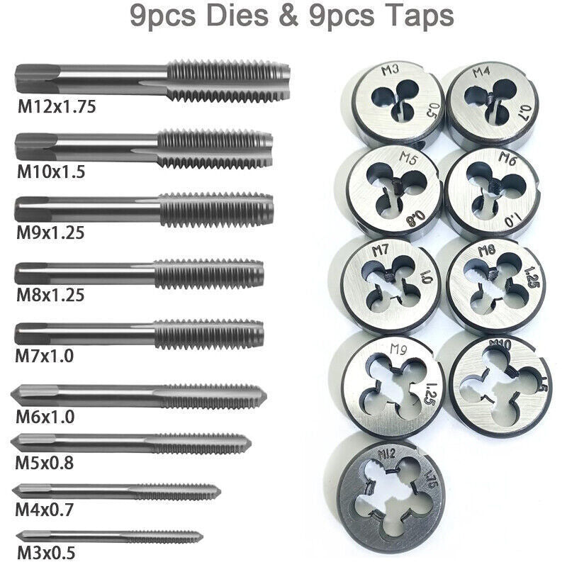 20pcs Hand Tap And Die Set Screw Thread Reamer M3-M12 Twist Drill Bit Tool Kit