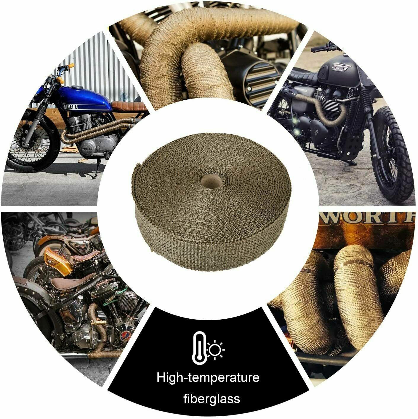 10M Titanium Gold Heat Wrap Tape Exhaust Insulating Downpipe Manifold 10 Ties