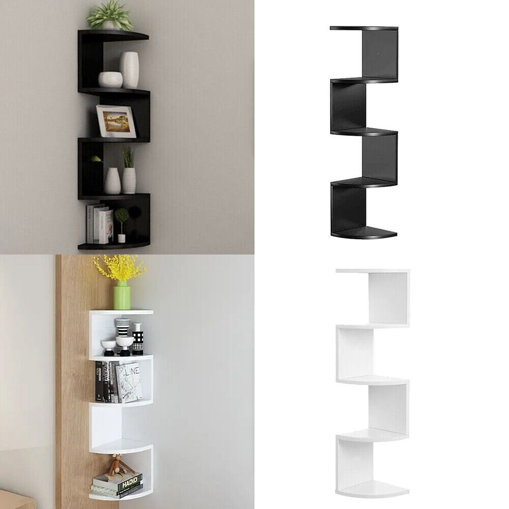 New 5 Tier Floating Wall Shelves Corner Shelf Storage Display Bookcase Unit