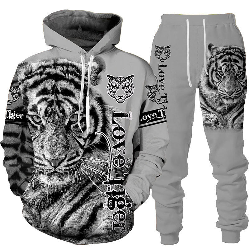 Men's Simple 3D Printed Hoodie Sweatpants Suit