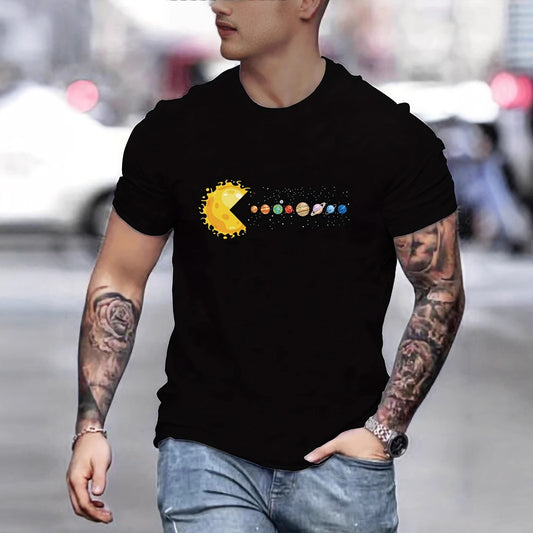 Sun Eating Planet Trendy Loose Round Neck Men's Short Sleeve