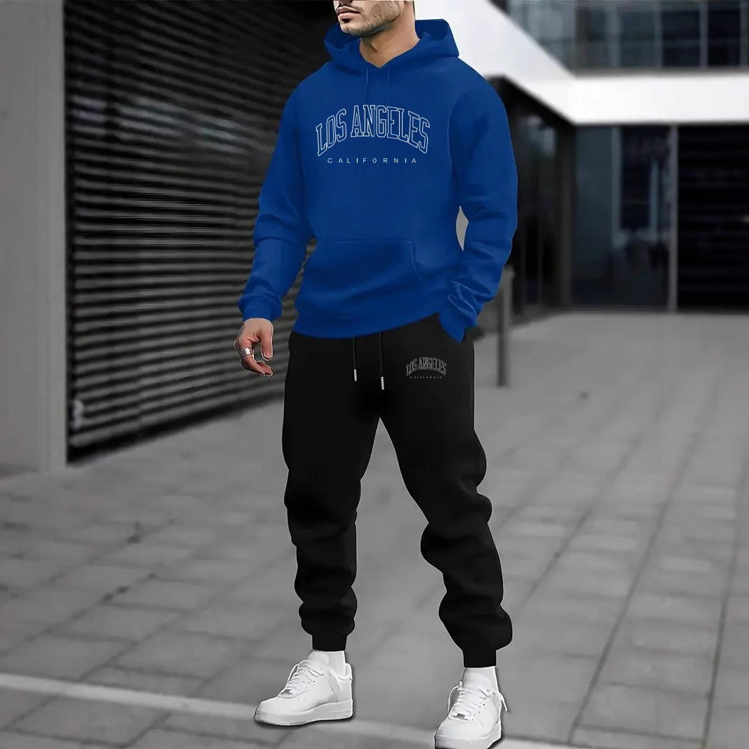 Fleece-lined Letter Print Tracksuit set Sweatshirt And Sweatpants Men
