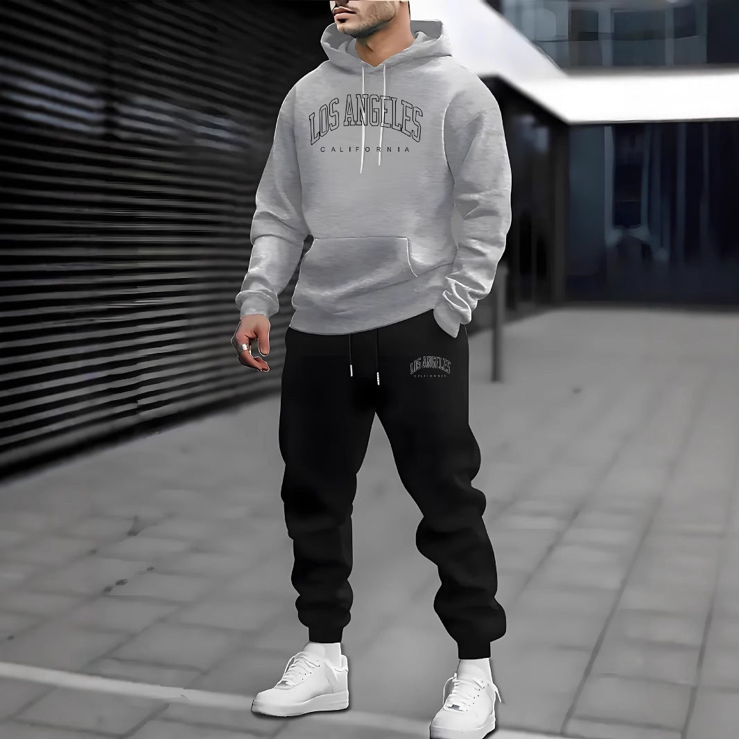 Fleece-lined Letter Print Tracksuit set Sweatshirt And Sweatpants Men