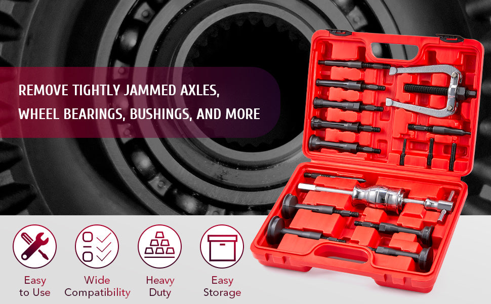 OMT Blind Hole Pilot Internal Extractor/Remover Bearing Puller Set W/ Red Case 16pcs Slide Hammer