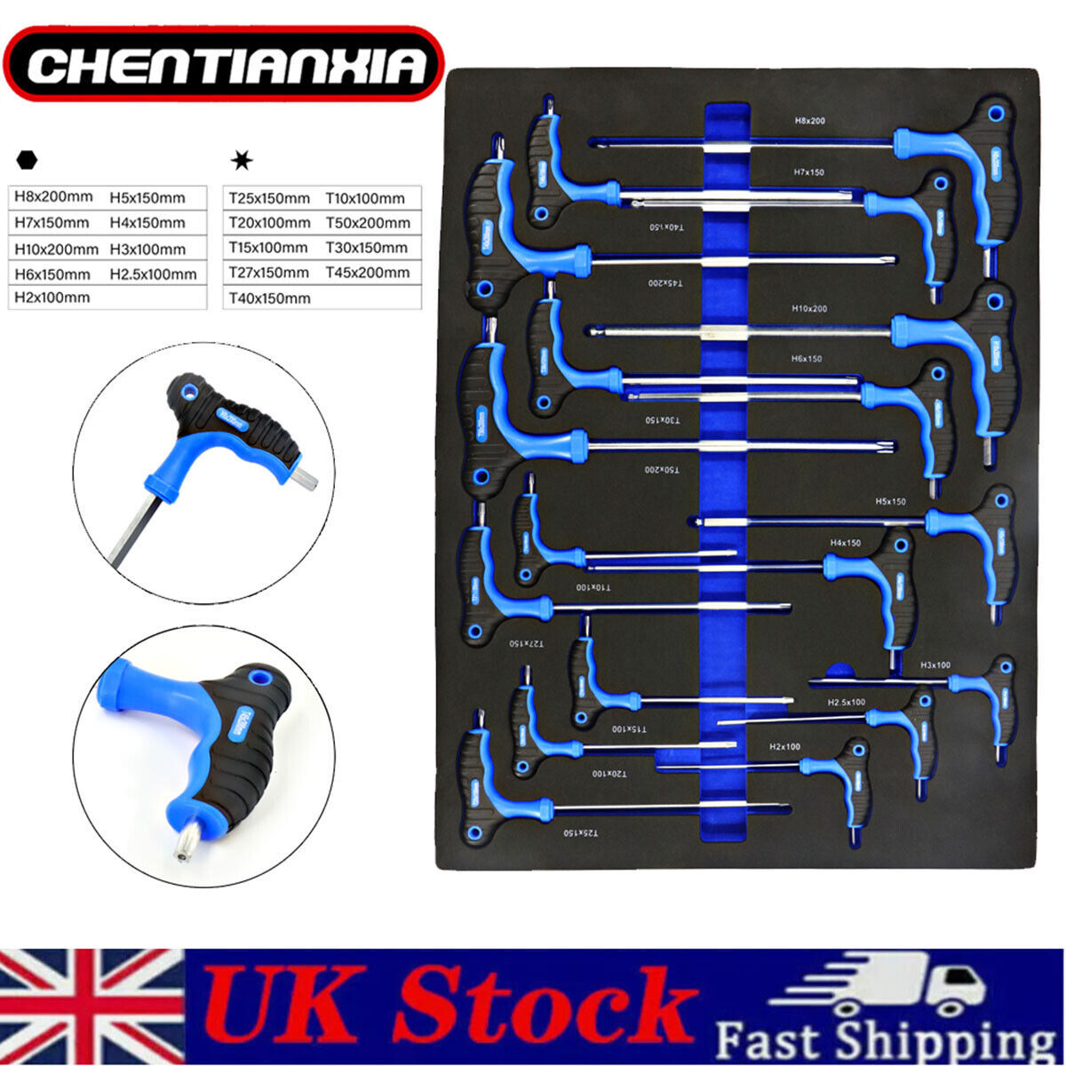 T Bar Handle Torx Bits Wrench Set T10 T50 In Storage Rack T Handle Keys 18pc