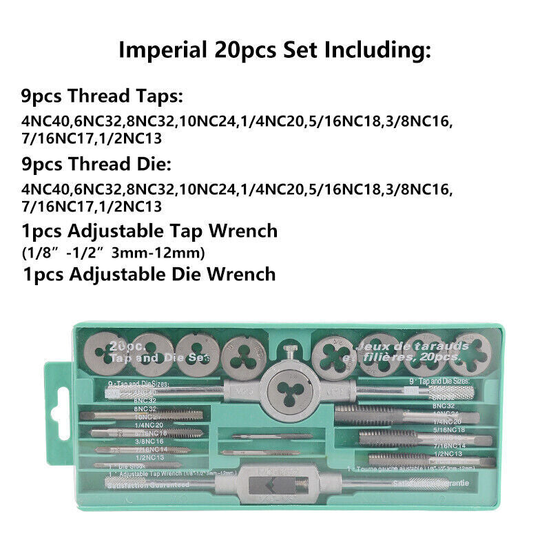 20pcs Hand Tap And Die Set Screw Thread Reamer M3-M12 Twist Drill Bit Tool Kit
