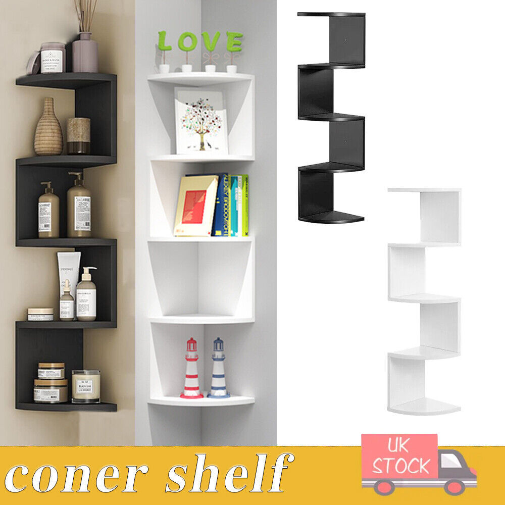 New 5 Tier Floating Wall Shelves Corner Shelf Storage Display Bookcase Unit