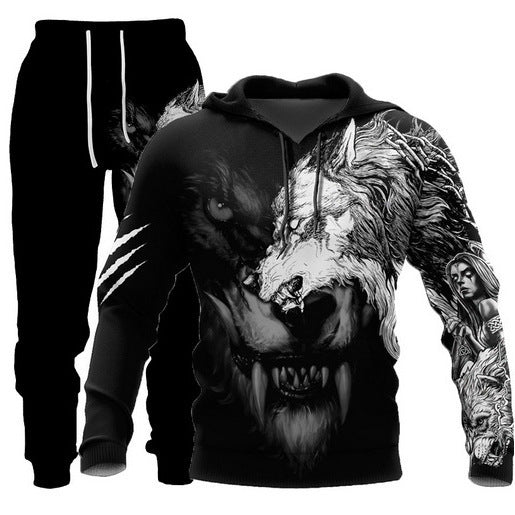 Men's Simple 3D Printed Hoodie Sweatpants Suit