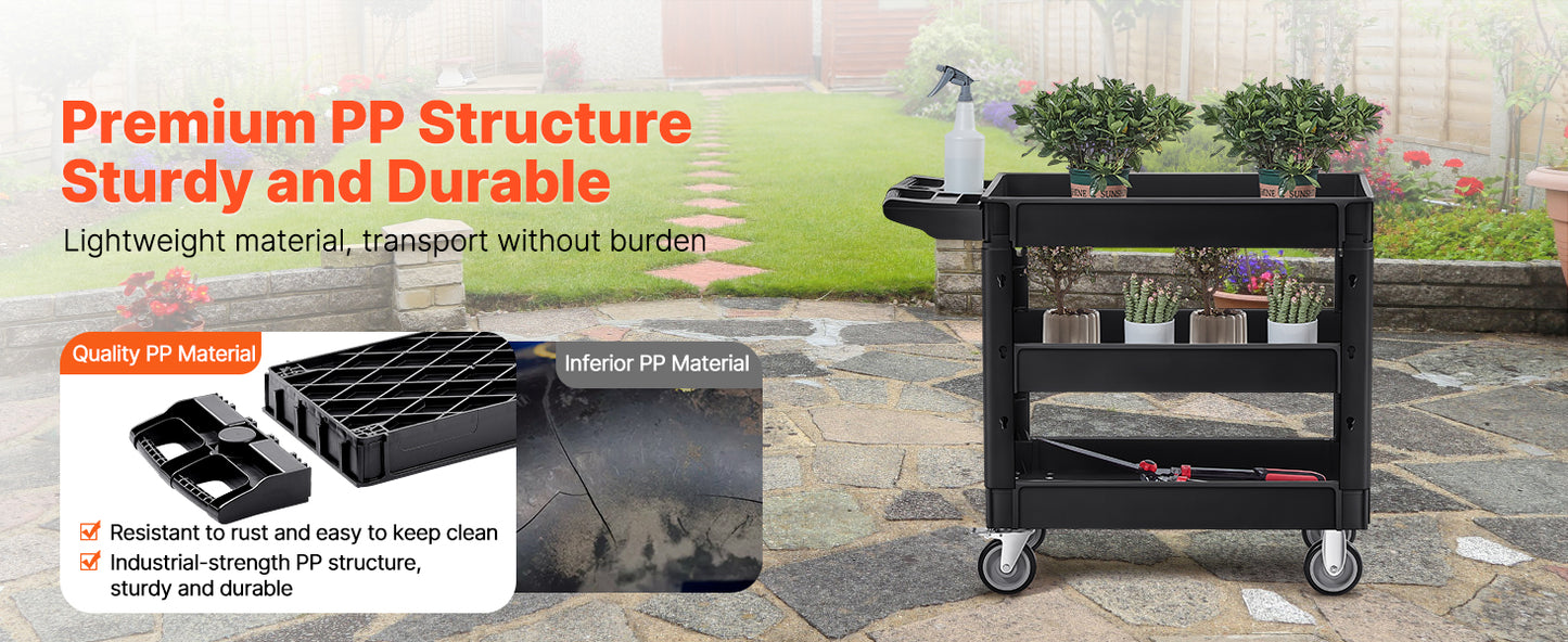 VEVOR 2/3 Shelf Utility Service Cart Heavy Duty with 360° Swivel Wheels Ergonomic Storage Handle for Warehouse/Garage/Cleaning