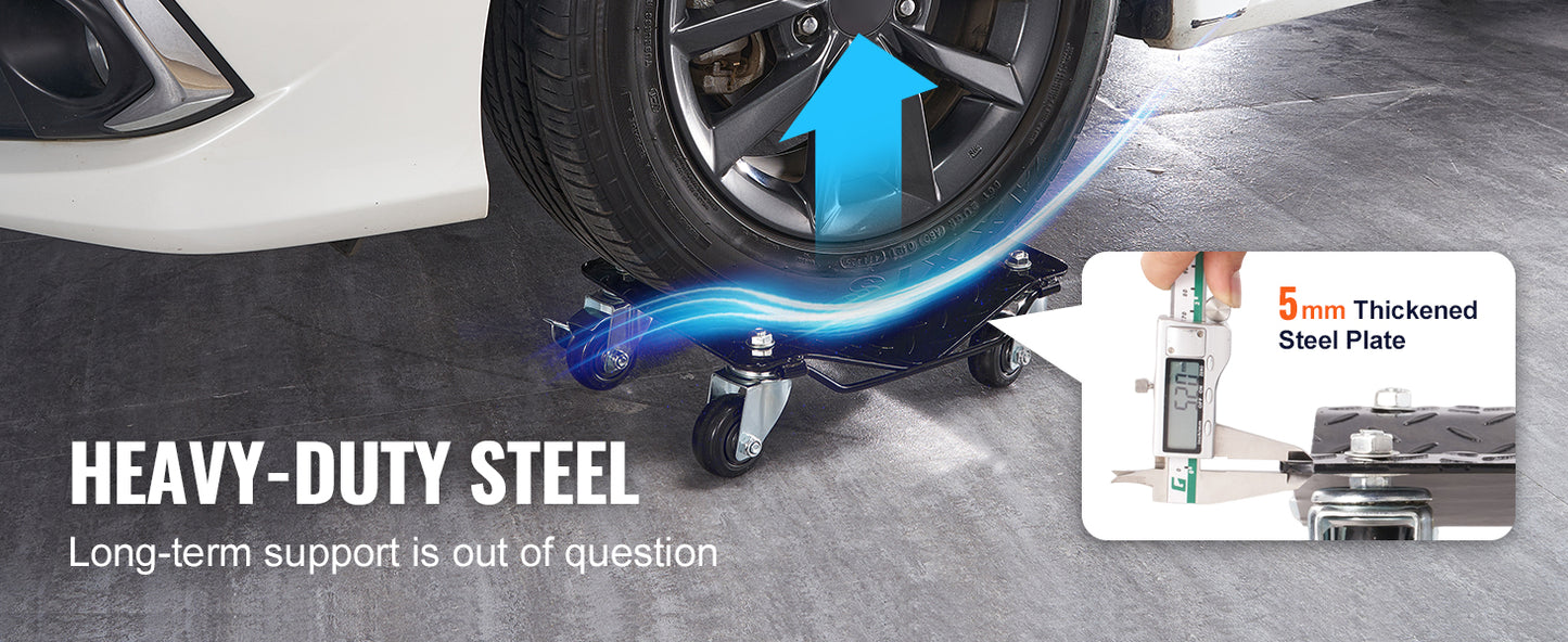 VEVOR Car Tire Wheel Trolley Dollies 2/4PCS 1500 Lbs Weight Capacity Vehicle Skates Moving Tire with 4 Casters Auto Repair Mover
